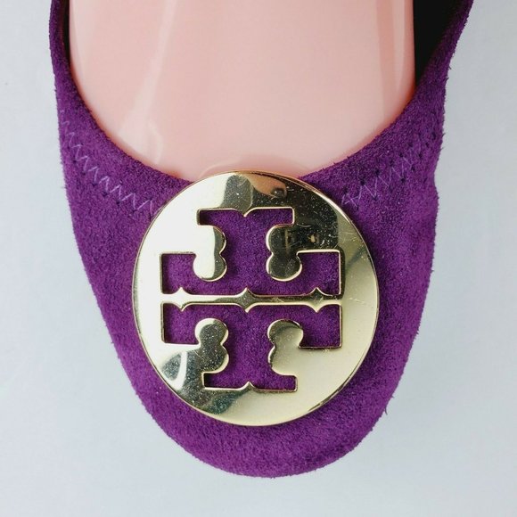 Tory Burch Women's Reva Slip On Ballet Flats Gold Logo Sz 7.5M NICE! - Picture 2 of 11